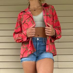 Elementz Summer Beachy Chill Sleek Silk Sleeve Button Down